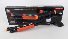Пистолет игрушечный на батарейках свет + звук 820-8A / черный + оранжевый