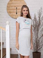Hunny Mammy Сорочка для беременных и кормящих женщин 00801, размер 170,176- 84-90 / цвет серый меланж-бирюзовый					
