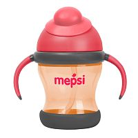 "MEPSI" Поильник с трубочкой, 200 мл / цвет красный-серый-оранжевый					