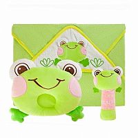 Жирафики Подарочный набор "Забавный лягушонок": полотенце, погремушка и подушка					