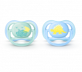Avent Пустышка силиконовая, ортодонтическая, от 0 до 6 месяцев, 2 штуки, Серия Ultra air, цветом для мальчика / SCF344/20