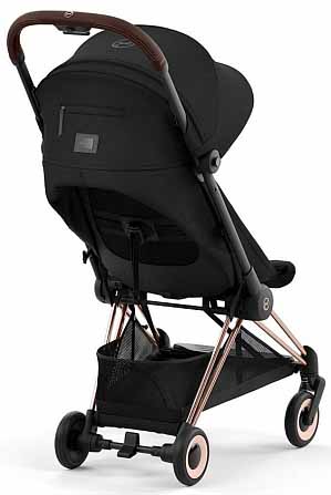 Cybex Прогулочная коляска Coya с дождевиком / цвет Sepia Black (черный), рама Rosegold (розовое золото)