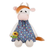Maxitoys Мягкая Игрушка Luxury, Коровка Глаша в Платье с Цветочком, 28 см / цвет белый, синий