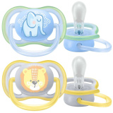 Avent Пустышка силиконовая Ultra Air Слон/Лев, 0-6 месяцев,  2 штуки