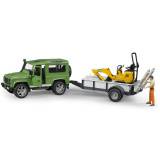 Bruder Внедорожник Land Rover Defender c прицепом-платформой, гусеничным мини экскаватором 8010 CTS и рабочий