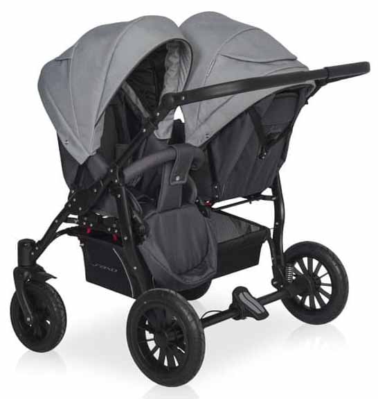 Riko Basic Коляска 2 в 1 для двойни Saxo / цвет 02 серый-чёрный