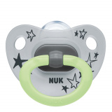 Nuk Соска-пустышка ортодонтическая из силикона Happy Nights с контейнером, размер 2 / цвет серый