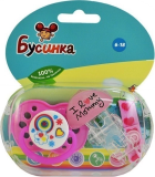 Бусинка Пустышка с прищепкой, соска силиконовая круглая, (цвета в асс-те) 421БУС, 6-18 мес