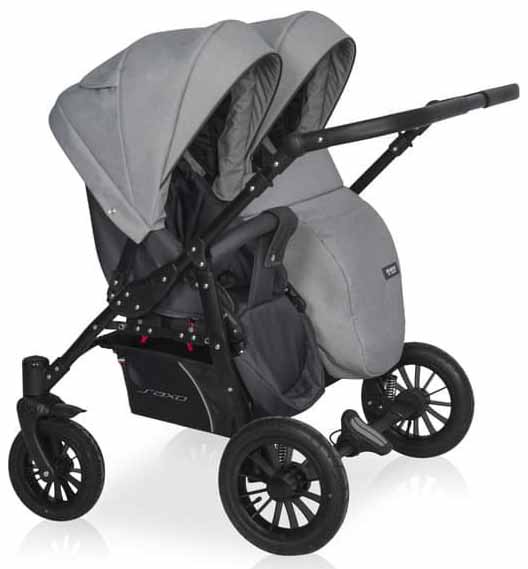 Riko Basic Коляска 2 в 1 для двойни Saxo / цвет 02 серый-чёрный