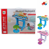 286707  Синтезатор на батарейках со светом, с микрофоном, со стулом / цвет в ассортименте