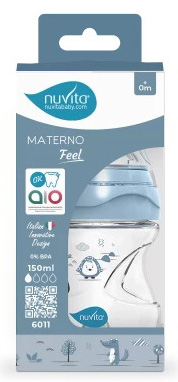 Nuvita Антиколиковая бутылочка Materno Feel, 150 мл / цвет голубой