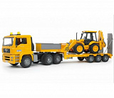 Тягач с прицепом–платформой Man с колёсным экскаватором–погрузчиком JCB 4CX