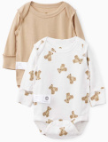 Happy Baby Боди, длинный рукав, набор 2 штуки beige&bears