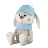 Maxitoys Luxury Мягкая игрушка Кролик Клёпа в Шапке и Шарфе, 20 см / цвет серый, голубой