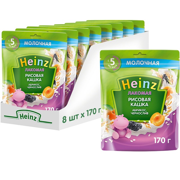 Heinz Каша Лакомая рисовая абрикос-чернослив, с 5 месяцев, 170 г
