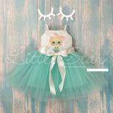 Little star Платье-маечка "Кошечка" / крем, сетка мятная / 80 cм / 9-12 месяцев
