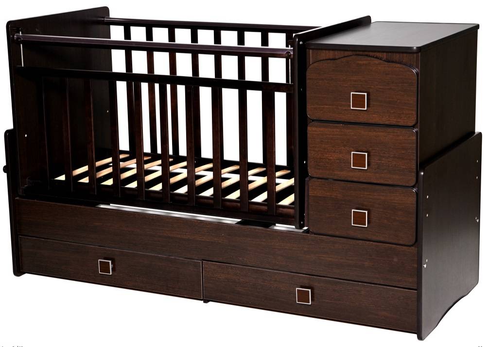 Кроватка для новорожденных с маятником и ящиком. Кроватка кедр Martina 4 (трансформер), поперечный маятник.