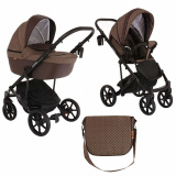Pituso Коляска 2 в 1 Confort Plus короб+прогулка / Рама Черная / Gucci+Кожа / Цвет / темно - коричневый