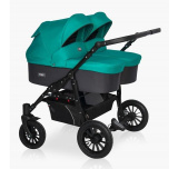Riko Basic Коляска для близнецов 2 в 1 Saxo / цвет бирюзовый-чёрный 01