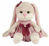 Maxitoys Мягкая игрушка Jack&Lin, Зайка Лин в розовом бархатном платьице с бантиком, 20 см