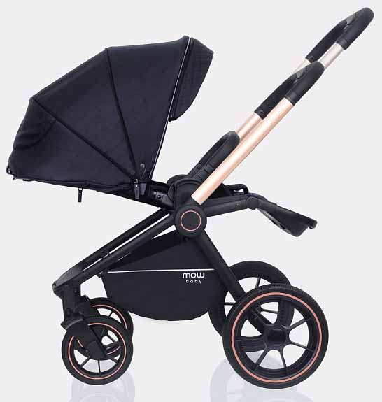 MowBaby Коляска 2 в 1 Zoom PU / цвет Gold Black (черный, рама золото)