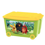 ЯЩИК ДЛЯ ИГРУШЕК НА КОЛЕСАХ С АППЛИКАЦИЕЙ "ANGRY BIRDS" 580х390х335 ММ / зеленый