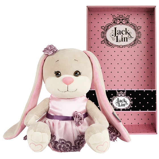 Jack&Lin Мягкая игрушка "Зайка в Вечернем Розовом Платье", 25 см