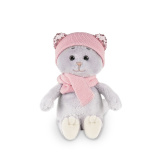 Maxitoys Мягкая игрушка Колбаскин&Мышель, Мышель в Шарфе и Шапке, 20 см / цвет серый, розовый