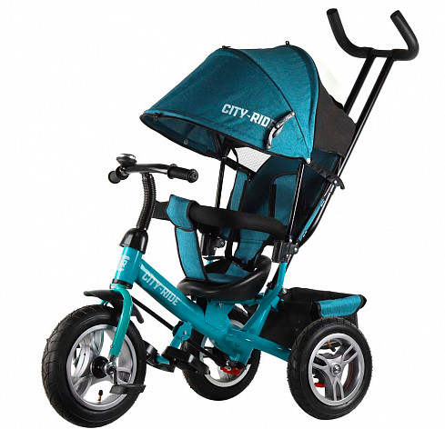 City-ride трехколесный велосипед с телескопическим рулем и наклонной спинкой, колеса надувные 12/10 / цвет бирюзовый