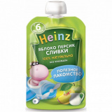 Пюре Хайнц "Сливки яблоко и персик" пауч / 90 г / 6 м