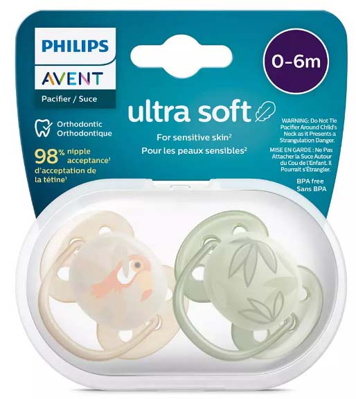 Avent Пустышка Ultra soft силиконовая, 0-6 месяцев, с футляром, 2 штуки