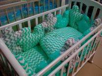 Евротек Комплект в кроватку для новорожденных  "Пазлы" 7 предметов / цвет  зеленый					