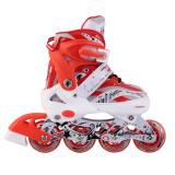 Роликовые коньки, подшипник abec-7, переднее колесо светится, размер s(30-33) / цвет красно-бело-чёрно-серый
