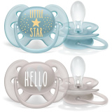 Avent Пустышка ultra soft 6-18мес для мальчиков "Little star/Hello" 2шт