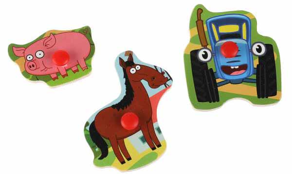 Буратино Деревянный пазл-вкладыш «Синий трактор. Животные»