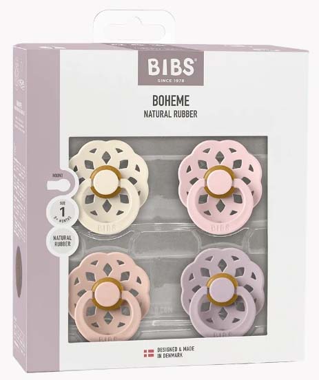 Bibs Набор пустышек Boheme, латекс, с 6 месяцев Ivory, Blush, Blossom, Dusky Lilac