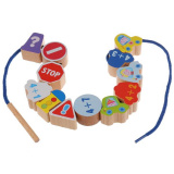 Буратино Игрушка деревянная, бусы на шнуровке в пакете, в коробке 200 штук, 281588