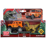Технопарк  Машина металлическая UAZ Хантер, 7,5 см + динозавр