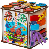 Evotoys Бизиборд развивающий кубик "Смайлики на дне рождения"