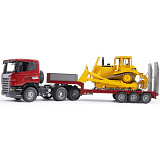 Тягач с прицепом платформой Scania с гусеничным бульдозером CAT