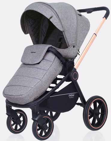 MowBaby Коляска 3 в 1 Zoom PU / цвет Gold Beige (бежево-серый, рама золото)