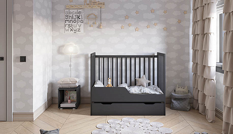 Polini kids Кроватка Simple, с ящиком / цвет графит
