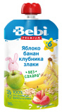 Bebi Premium Пюре Яблоко-банан-клубника-злаки, с 6 месяцев, 90 г