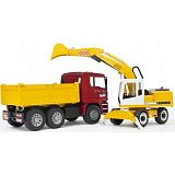 Самосвал Man с колёсным экскаватором Liebherr