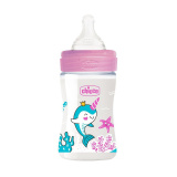 Chicco Бутылочка Well-Being Girl с силиконовой соской медленный поток, 150 мл / цвет розовый