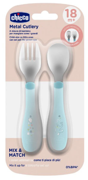 Chicco Набор столовых приборов Metal Cutlery / цвет голубой