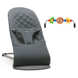 BabyBjorn Детский шезлонг Bliss Cotton в комплекте игрушка "Веселые глазки" /Антрацит
