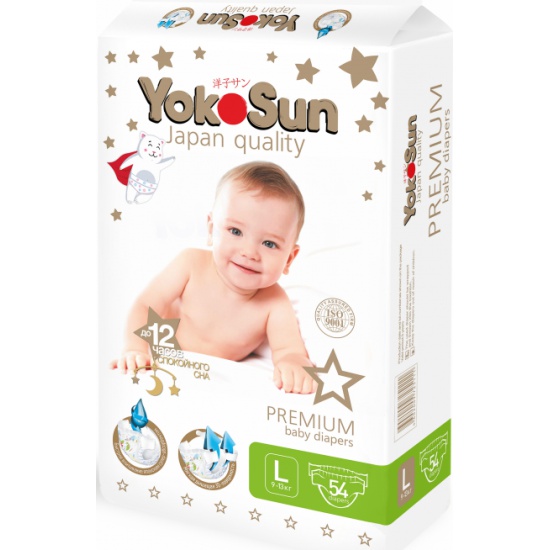 YokoSun Подгузники Premium L (9-13 кг) 54 шт