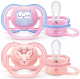 Avent Пустышка Ultra Air силиконовая Сова-Олень, 0-6 месяцев,  2 штуки
