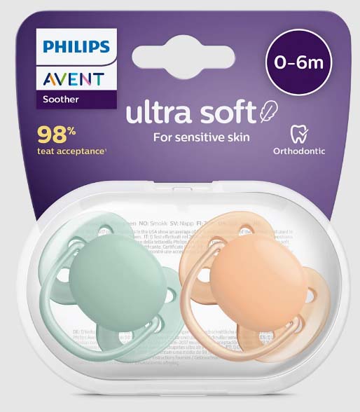 Avent Пустышка Ultra soft силиконовая, 0-6 месяцев, 2 штуки